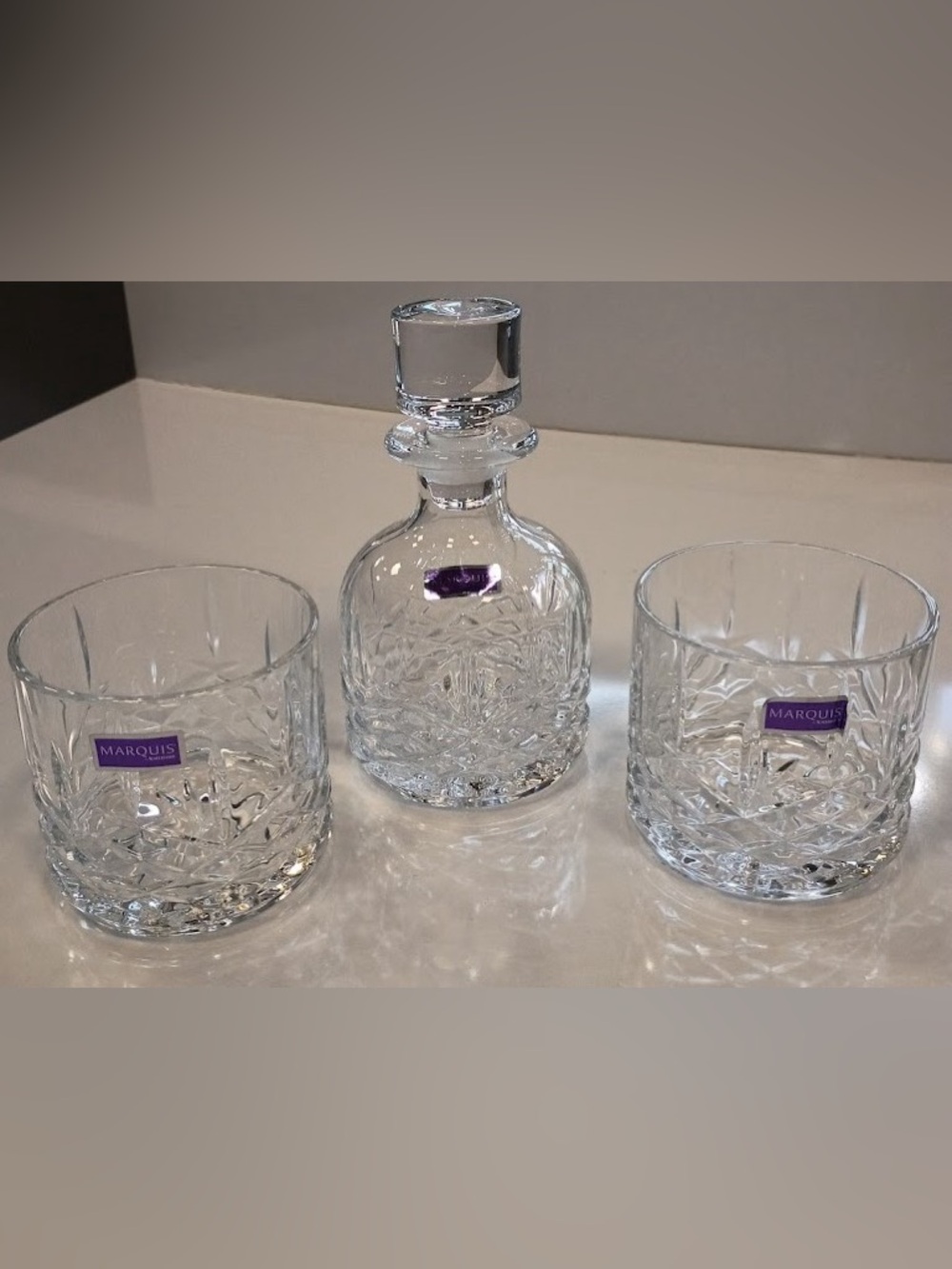 Waterford Marquis Markham Stacking Decanter & Set of 2 Tumblers, NEW